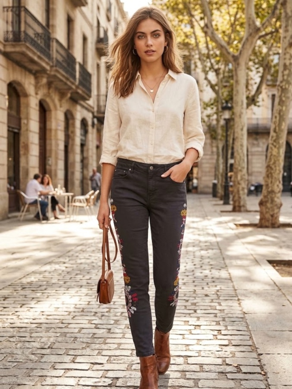 Boden Boho Embroidered Girlfriend Jeans Size 12R
